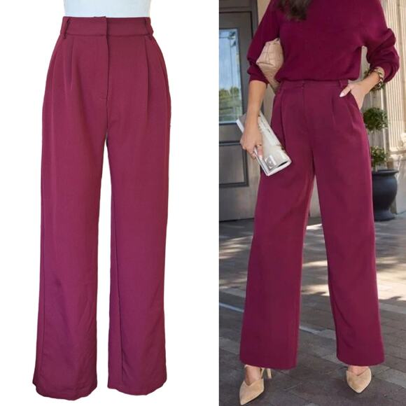 VICI Rubi Burgundy Pleated High Waisted Trouser Pant Small - Picture 1 of 11